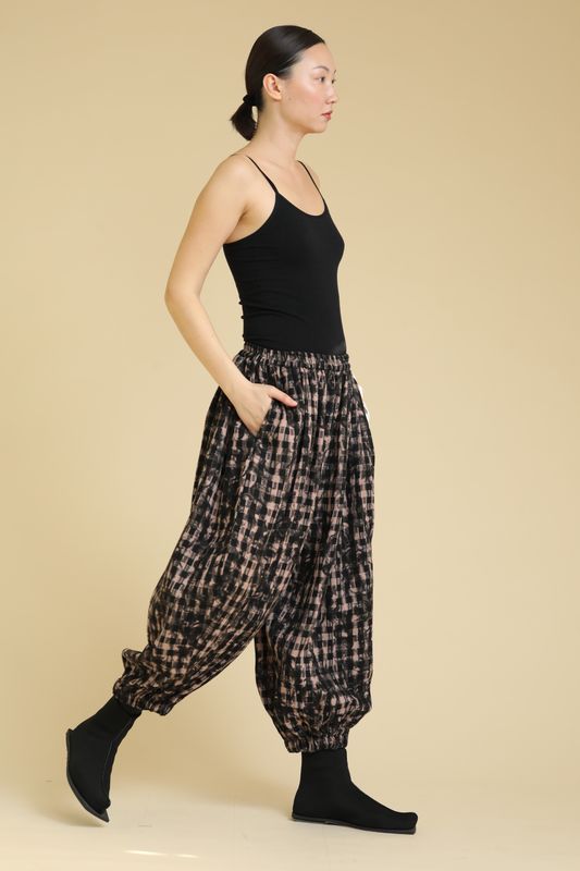KEDEM SASSON (AMMA) CHECK TROUSERS-BLACK