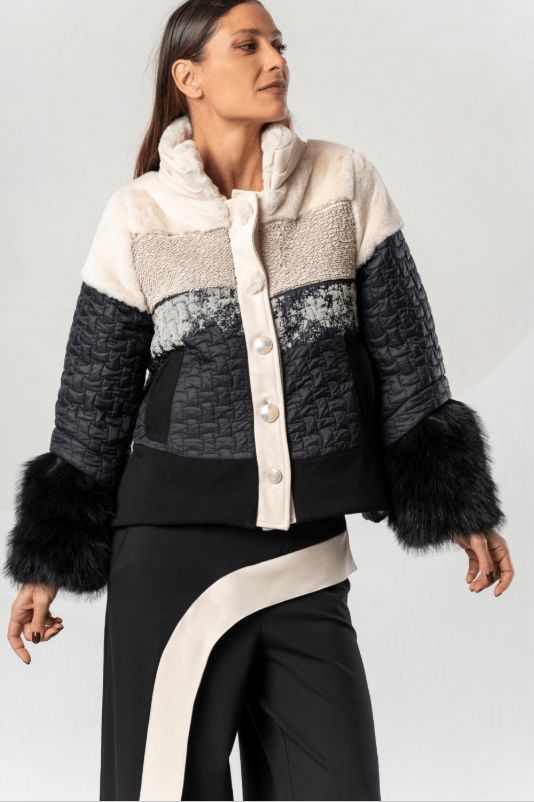 ELISA CAVALETTI JACKET-NERO/ZIRCONE(BLACK-IVORY)