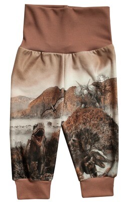 RobeCode braune Kinderhose aus Fleece mit Dino Motiv