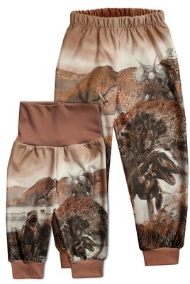 RobeCode braune Kinderhose aus Fleece mit Dino Motiv