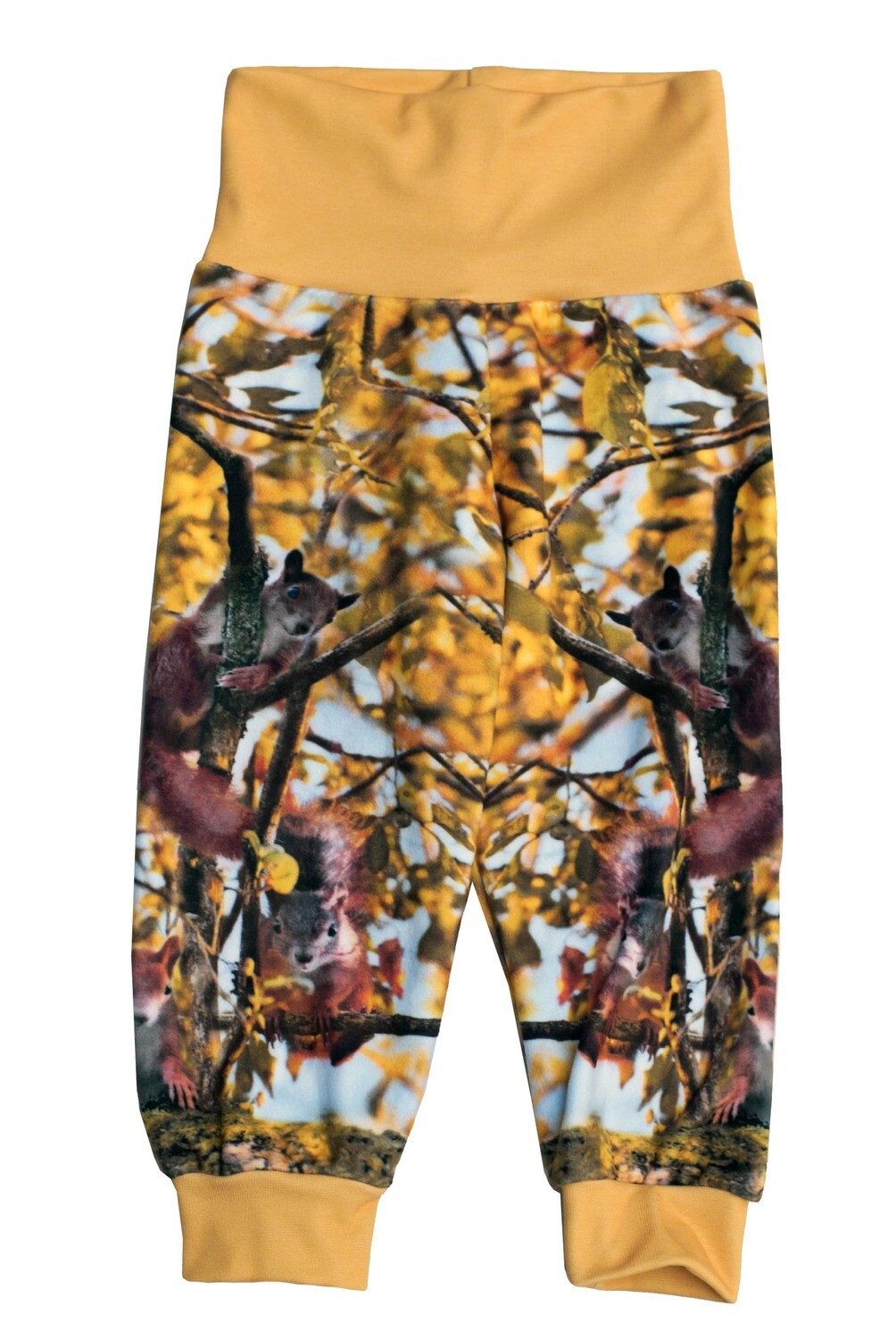 RobeCode kuschelige gelbe Kinderhose aus Fleece mit Tier Motiv Eichhörnchen