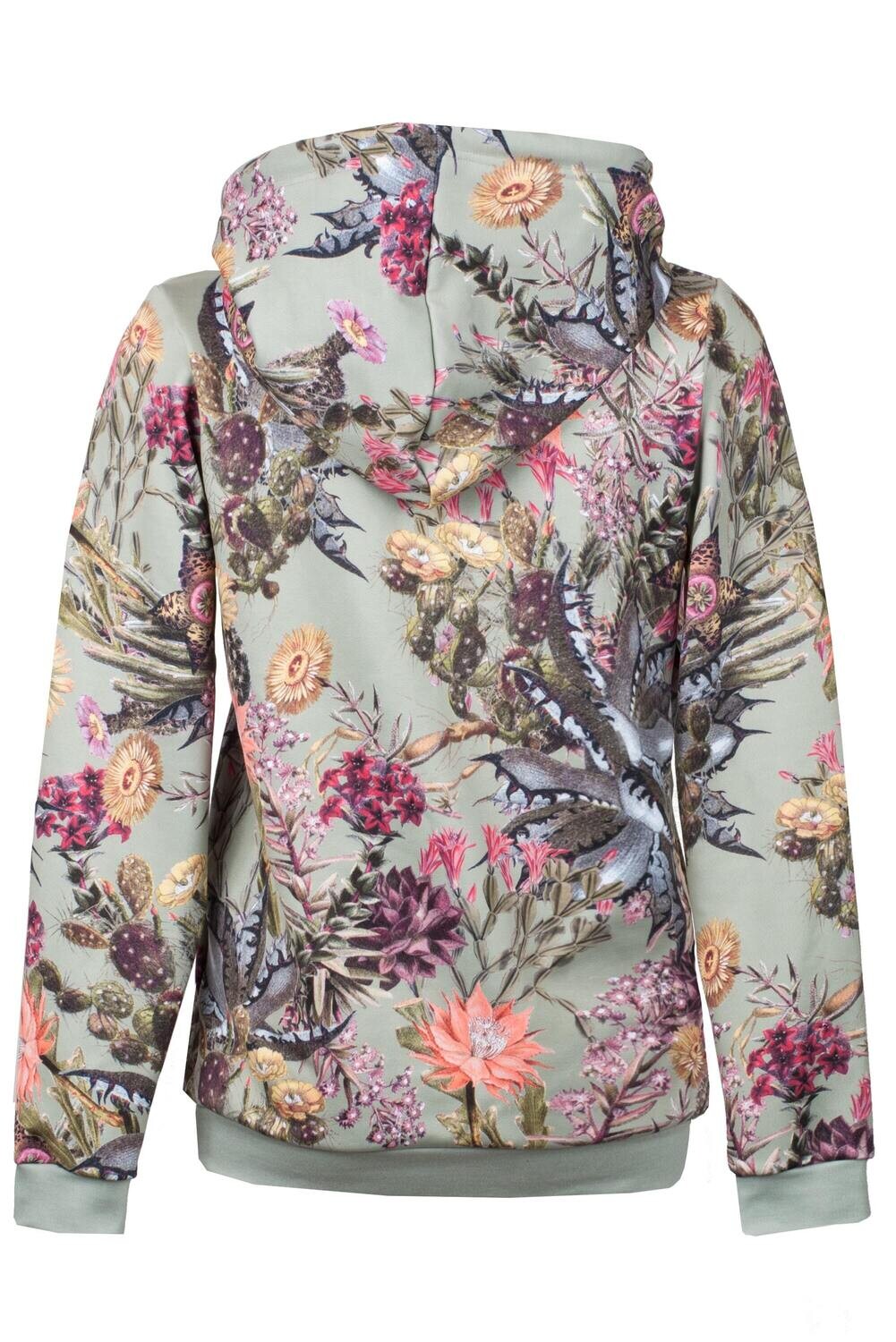 RobeCode grüner Hoodie mit Kaktus-Print - Damen Kapuzensweater mit Blumenmuster
