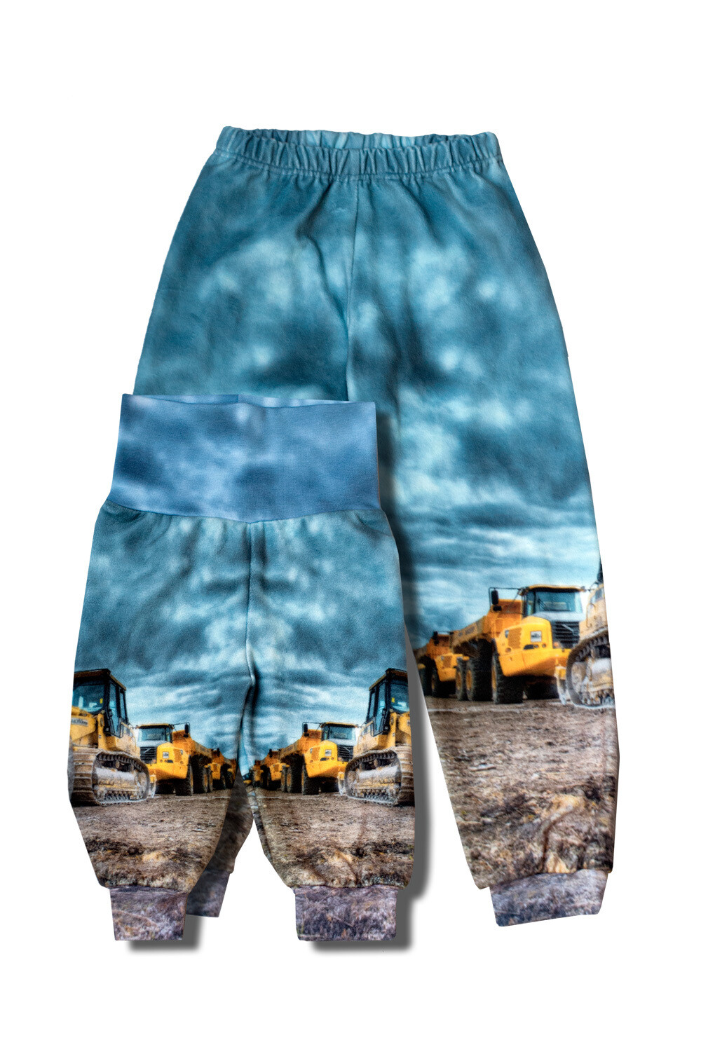 RobeCode blaue warme Kinderhose aus Fleece mit Bagger Print