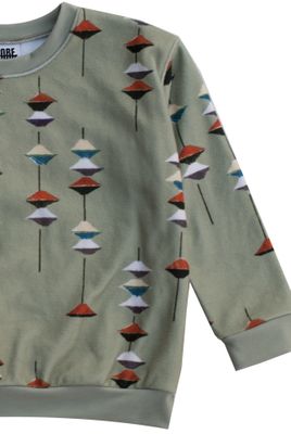 RobeCode salbeigrüner Kinder Fleecepullover mit Ufo-Print