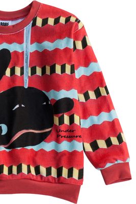 RobeCode rot, gestreifter, kuscheliger Kinderpullover aus Fleece mit Wal-Motiv RobeCode rot, gestreifter, kuscheliger Kinderpullover aus Fleece mit Wal-Motiv
