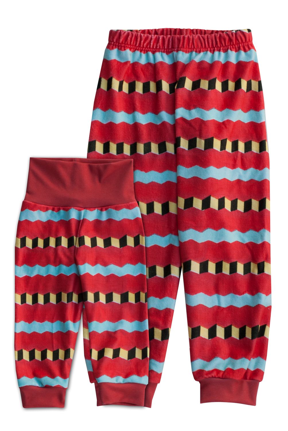 RobeCode warme, rote Kinderhose aus Fleece mit Zick-Zack-Streifen