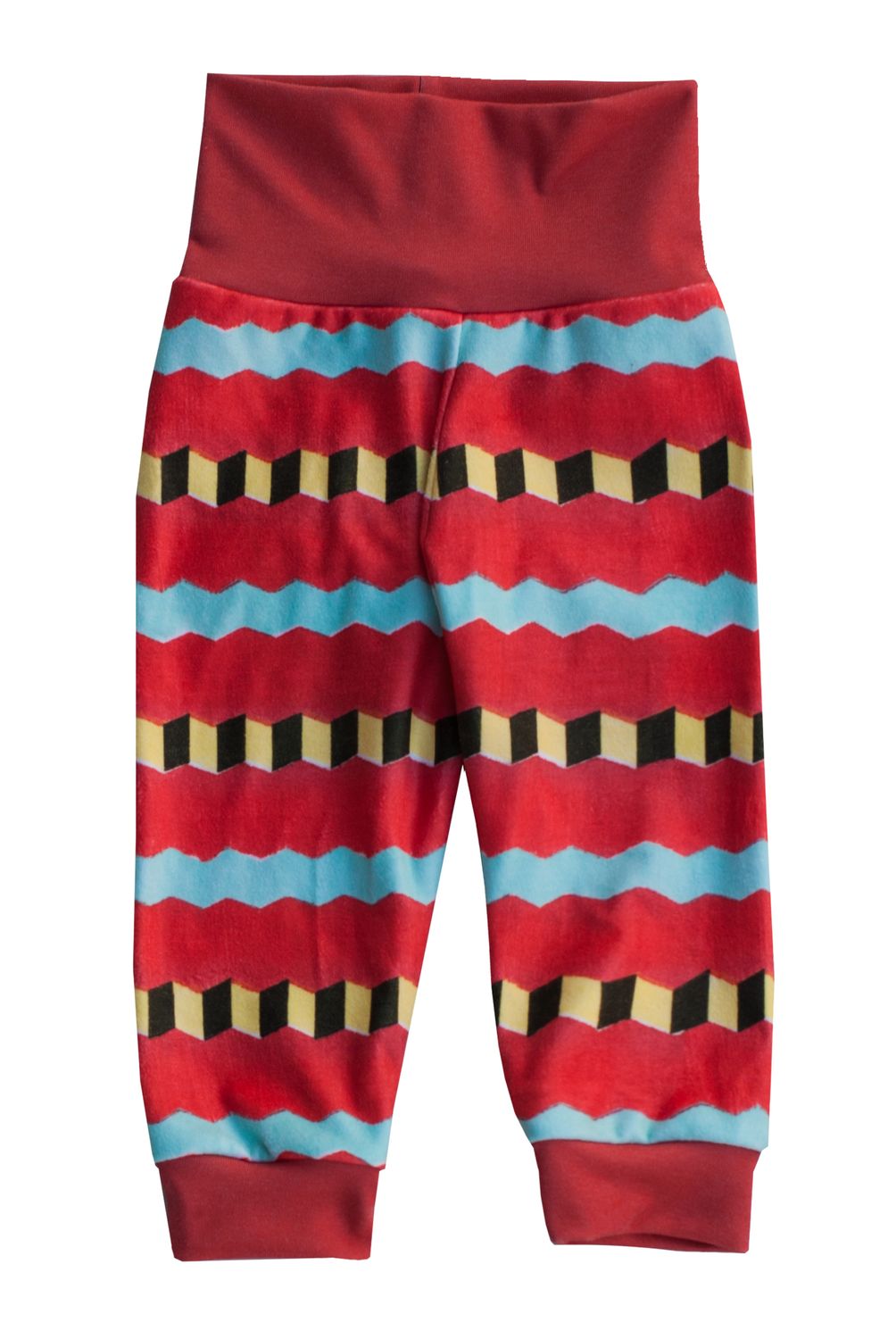 RobeCode warme, rote Kinderhose aus Fleece mit Zick-Zack-Streifen