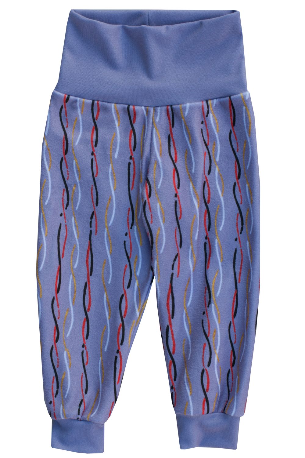 RobeCode lilafarbene Kinderhose aus Fleece mit buntem Spiral-Muster