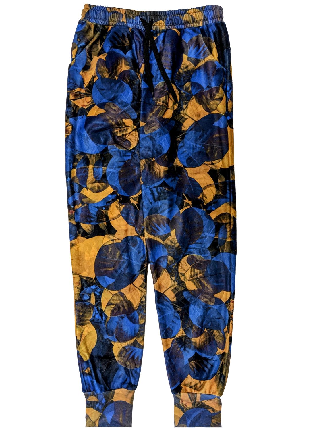 RobeCode Fleecehose mit blau-gelben Blattmotiv