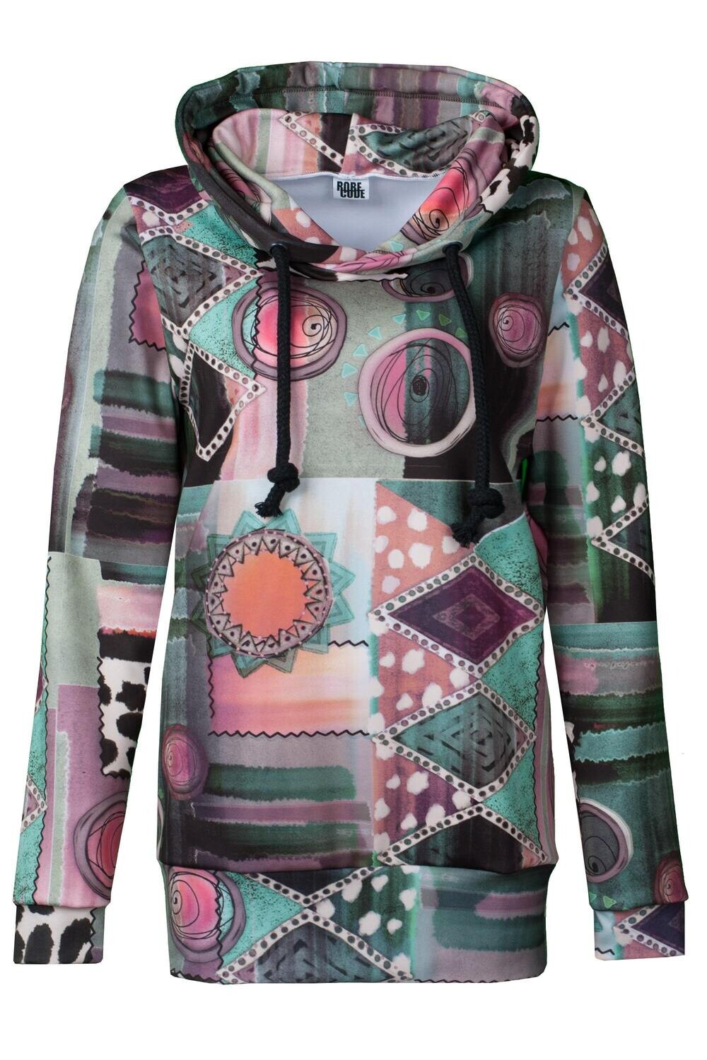 RobeCode Printed Hoodie with Wiggle Pattern - Patchwork Sweatshirt with Large Hood