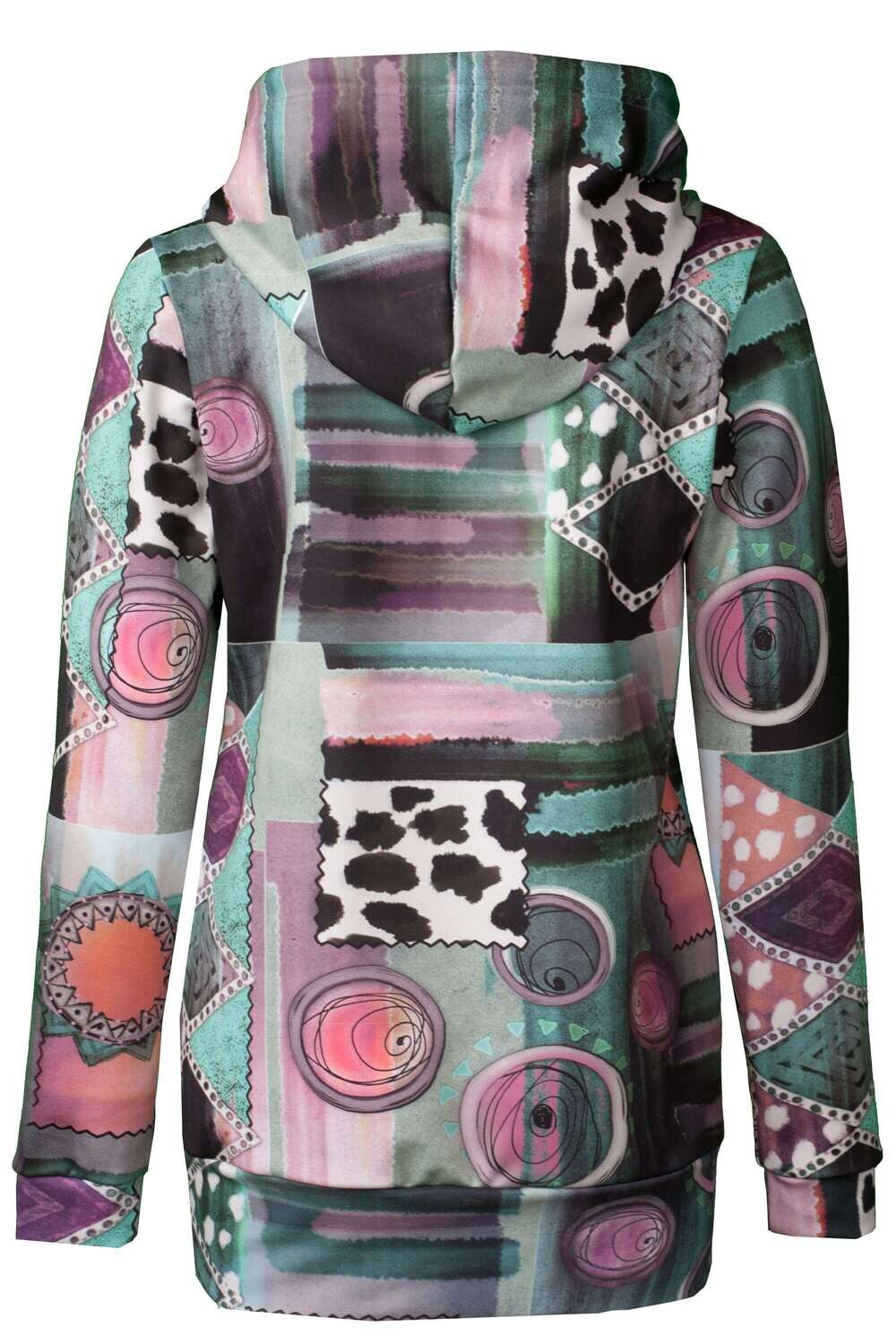 RobeCode bedruckter Hoodie mit widler Musterung - Sweatshirt mit großer Kapuze in Patchwork-Optik