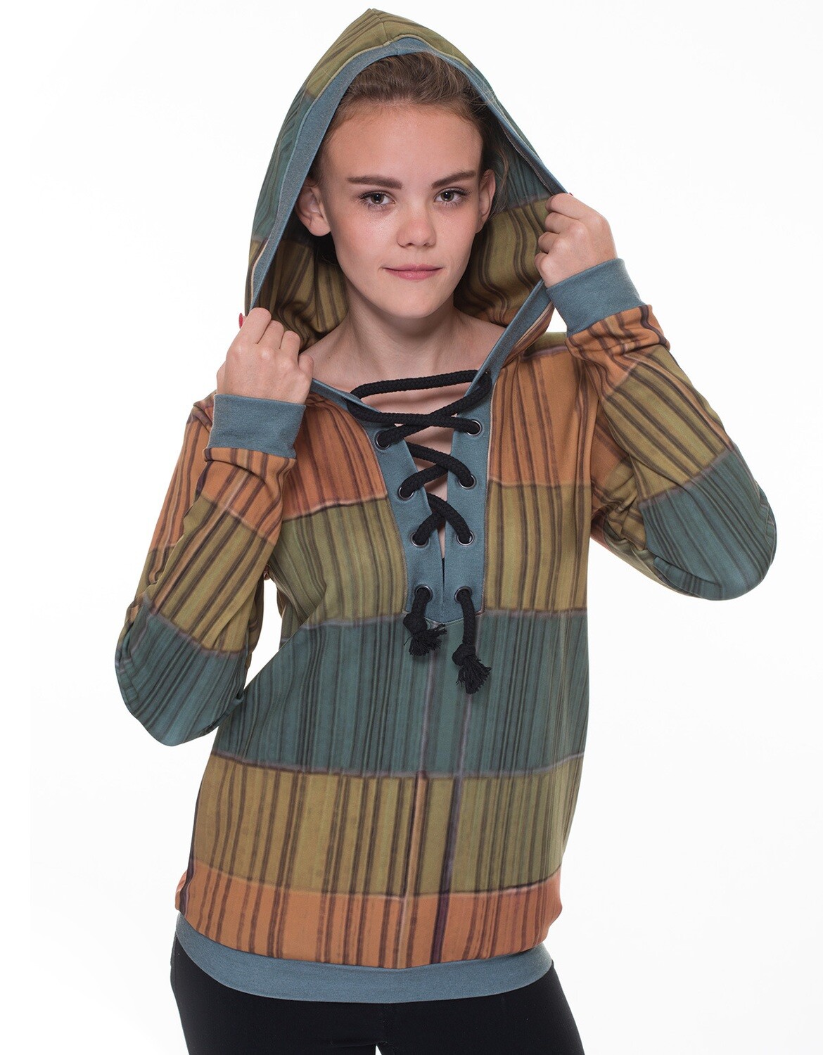 RobeCode bunter, gestreifter Outdoor-Hoodie mit geschnürtem Ausschnitt