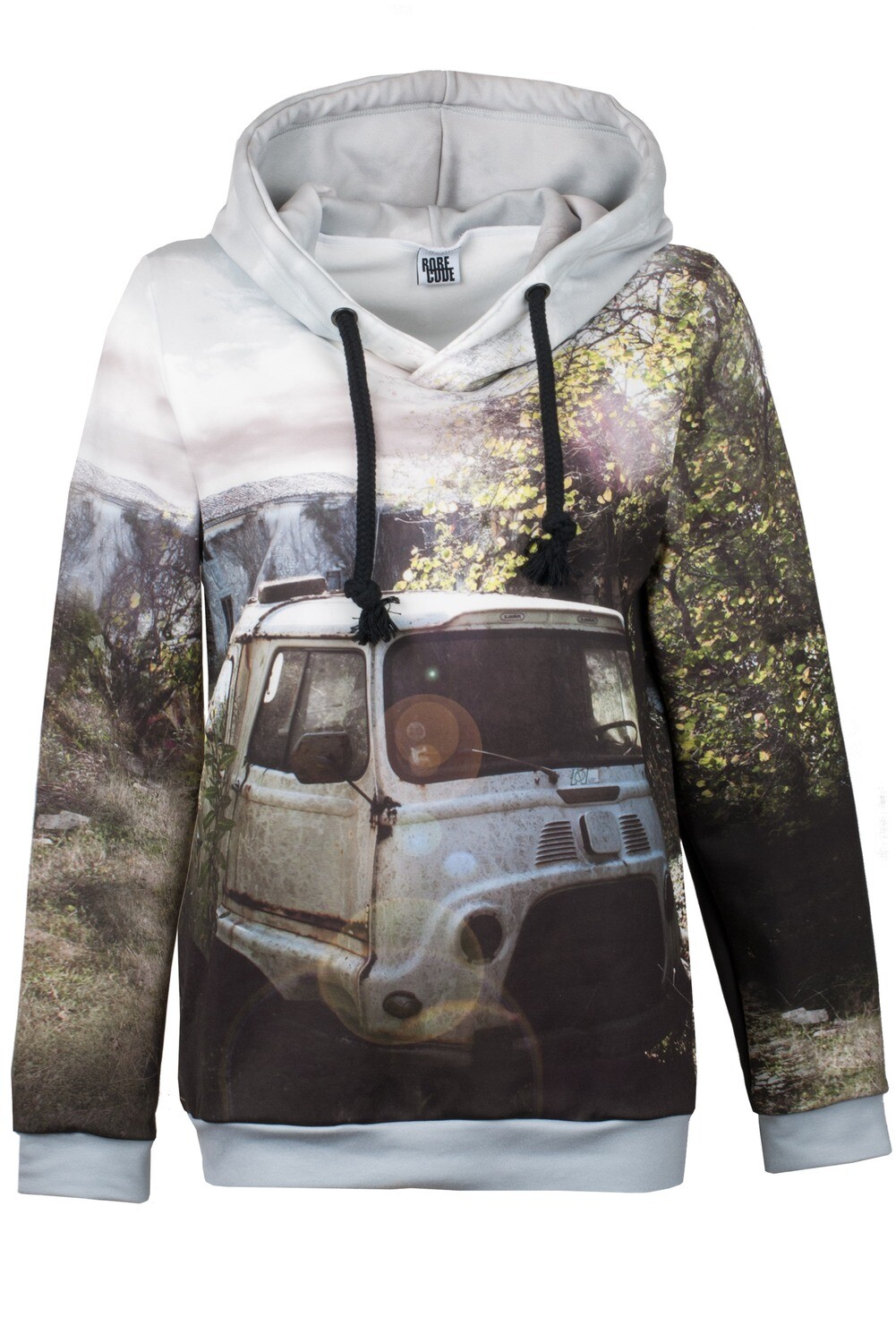 RobeCode Outdoor Hoodie with Nostalgic Bulli Bus Print – Photorealistic Vintage Hoodie for Campers & Vanlife Fans
