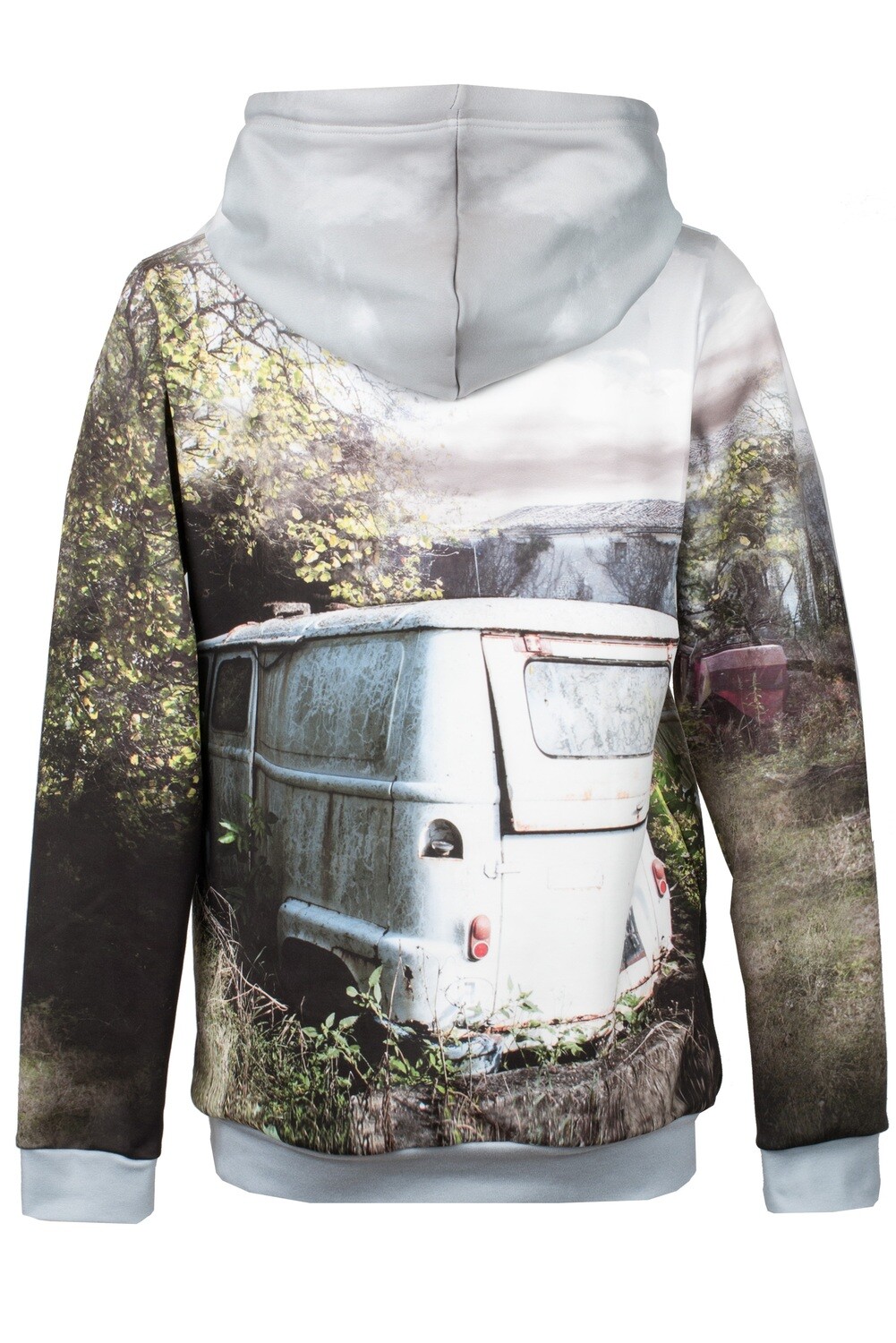 RobeCode Outdoor-Hoodie mit nostalgischem Bulli Bus-Print – Fotorealistischer Vintage Kapuzenpullover für Camper &amp; Vanlife Fans