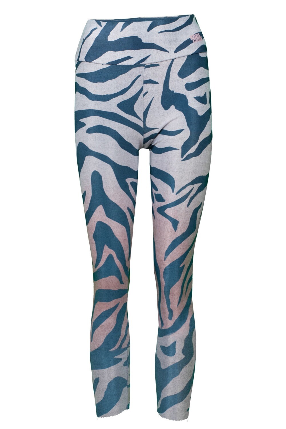 RobeCode Women's Leggings Animal Print Grey-Pink Gradient with Blue Stripes – Opaque, Comfortable with Wide Waistband