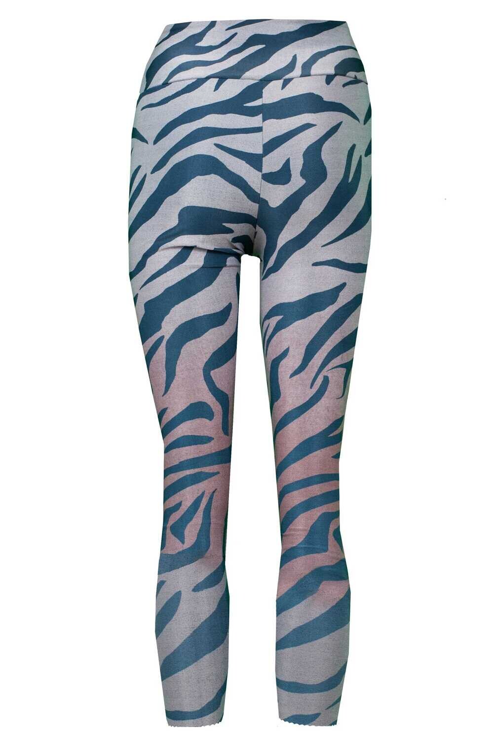 RobeCode Damen Leggings Animalprint Grau-Rosa Verlauf mit Blauen Streifen– Blickdicht, Komfortabel mit Breitem Bund