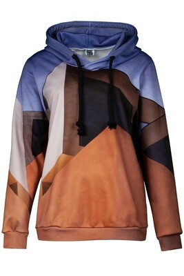 RobeCode Lila &amp; Rost Kapuzenpullover mit architektonischem Allover Print – Streetwear Hoodie für Damen
