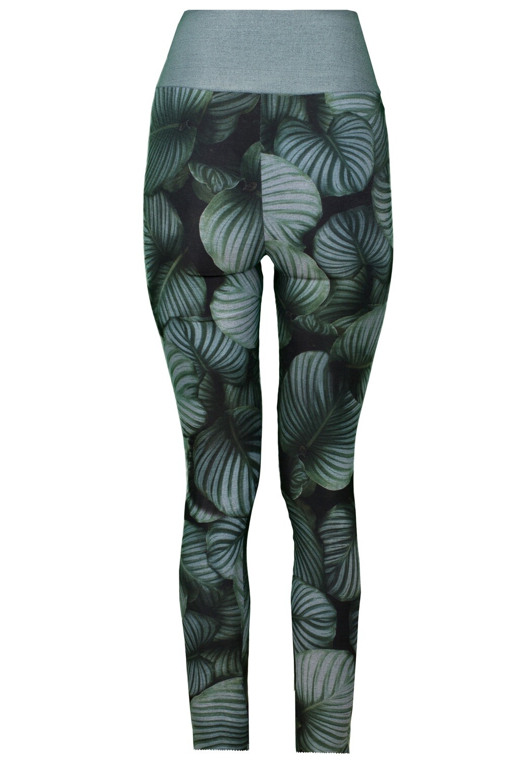 Produktfoto Rückansicht, Leggings Calathea mit grünem Blätterprint
