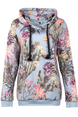 RobeCode blue hoodie with colorful cactus print - Women's hooded sweater with floral print RobeCode blue hoodie with colorful cactus print - Women's hooded sweater with floral print