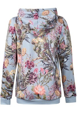 RobeCode blauer Hoodie mit buntem Kaktus-Print - Damen Kapuzensweater mit Blumenmuster
