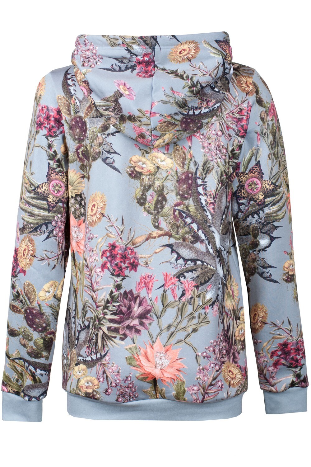 RobeCode blauer Hoodie mit buntem Kaktus-Print - Damen Kapuzensweater mit Blumenmuster