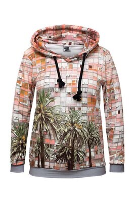 RobeCode Pink Hoodie with Palm Tree Print - Women's Hooded Sweater with Photorealistic High-Rise Print RobeCode Pink Hoodie with Palm Tree Print - Women's Hooded Sweater with Photorealistic High-Rise Print