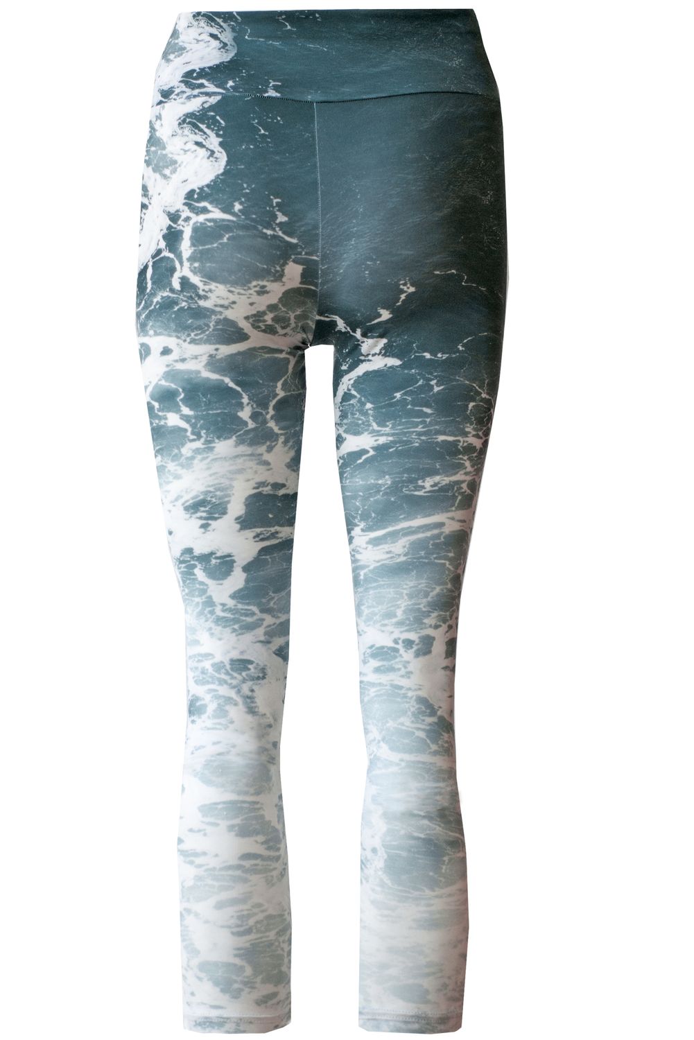 RobeCode gemusterte Leggings mit tuerkis-weißem Wellenmotiv
