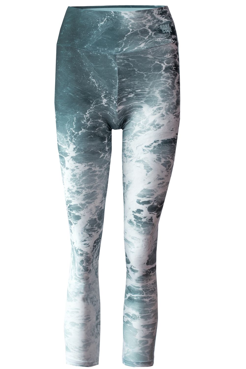 RobeCode gemusterte Leggings mit tuerkis-weißem Wellenmotiv