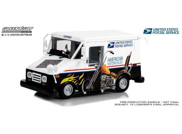 1:18 Greenlight - United States Postal Service (USPS) Long-Life Postal Delivery Vehicle (LLV) American Motorcycles Collectible Stamps LLV