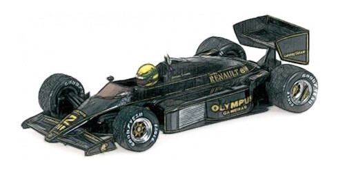 1:43 Minichamps - 1985 Lotus Renault 97T Ayron Senna Portugal GP 1985 rain tyres 1st Career Win, Dirty Version