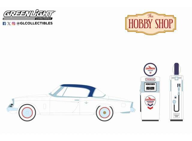 1:64 Greenlight - 1954 Studebaker Commander Starliner with Vintage Wayne 505 Gas Pump *The Hobby Shop Series 16*