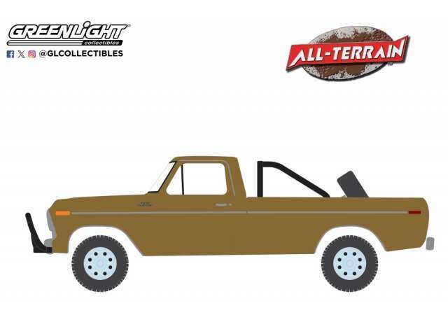 1:64 Greenlight - 1979 Ford F250 Ranger Lifted with Rollbar Mounted Spare Tire *All Terrain Collection Series 16*, gold metallic