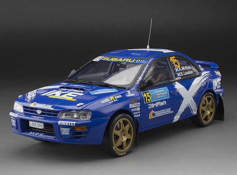 1:18 Sunstar - 2023 Subaru Impreza 555 #15 Alister McRae/ Stuart Loudon Logiman Mythical Cars Rally