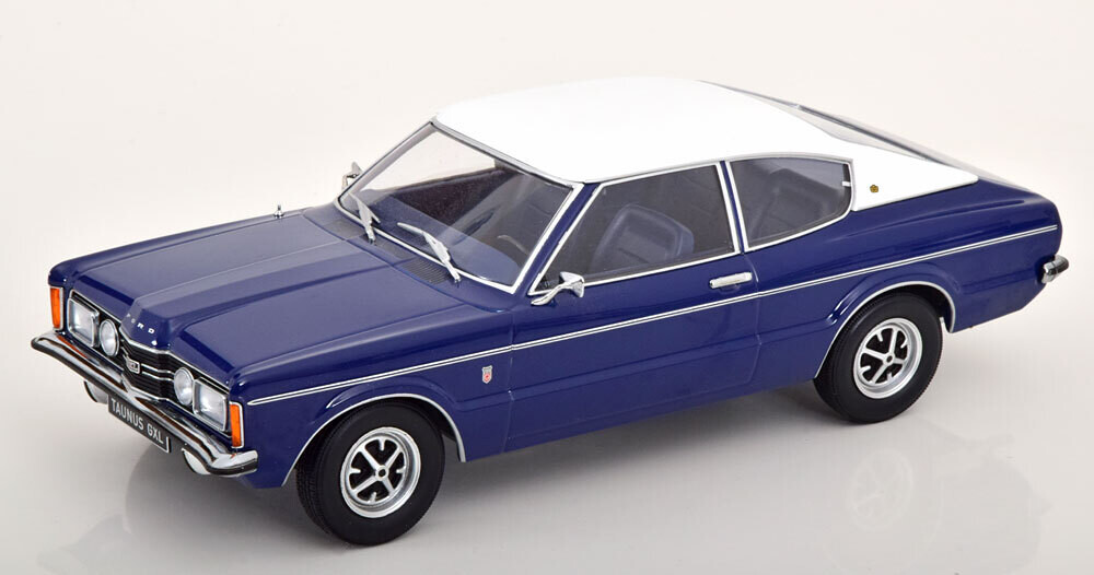 1:18 KK Scale - Ford Taunus GXL Coupe mit Vinyldach 1971 dunkelblau/weiß