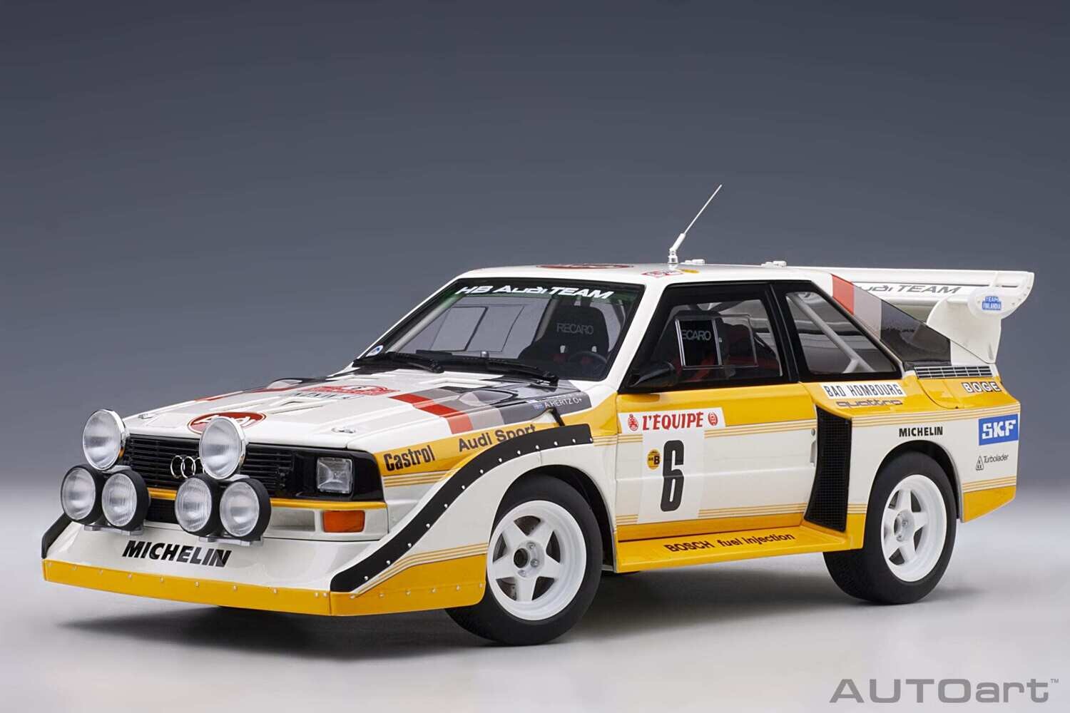 1:18 Autoart - Audi Sport Quattro S1 Rally Monte Carlo 1986 #6 H.Mikkola/A.Hertz