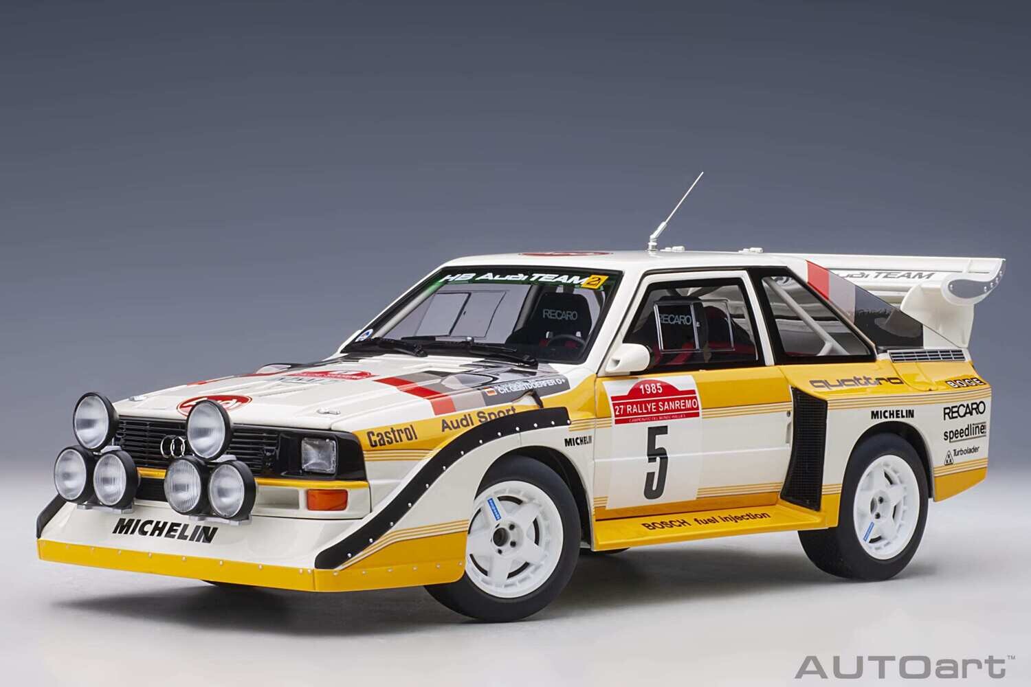 1:18 Autoart - Audi Sport Quattro S1 Rally San Remo 1985 #5 W. Röhrl/C. Geistdörfer Winner Rally San Remo 1985