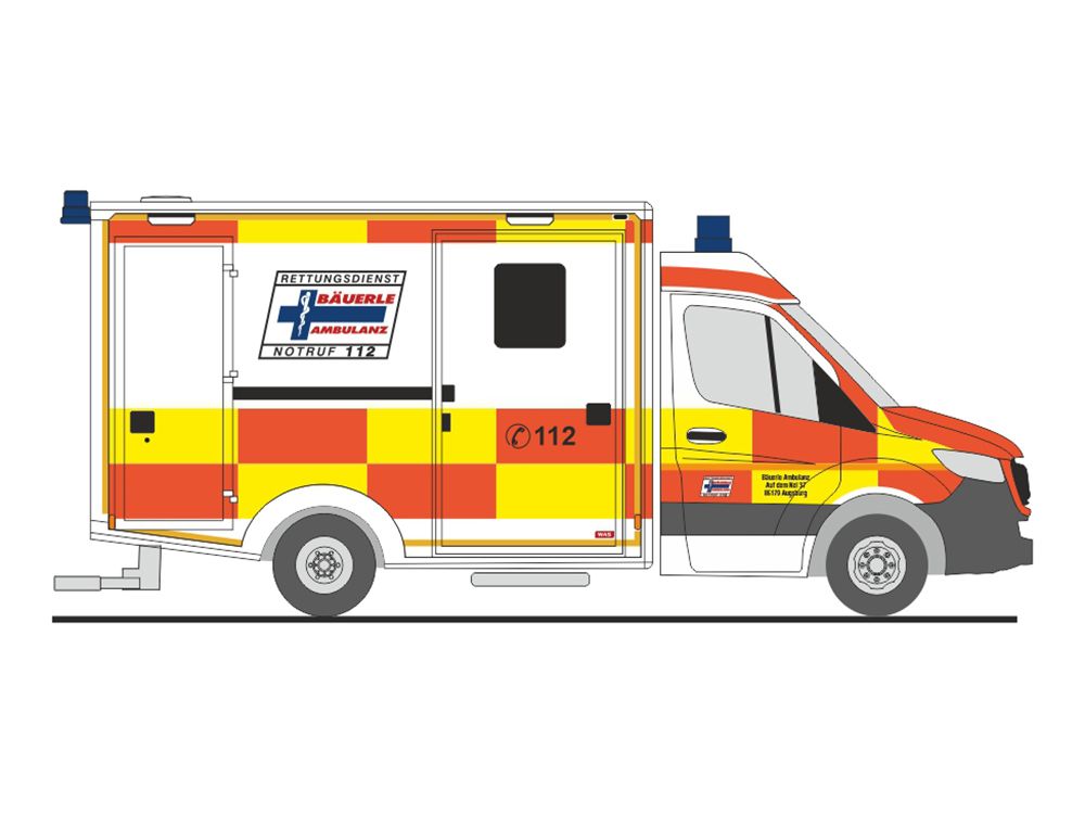 1:87 Rietze - Wietmarscher Ambulanzfahrzeuge RTW, Rettungsdienst Bäuerle Ambulanz Augsburg, 2018