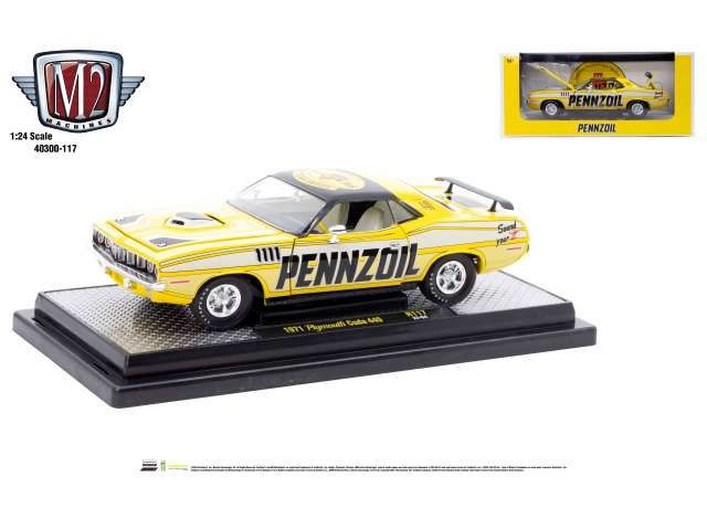 1:24 M2 Machines - 1971 Plymouth Cuda 440, yellow/white