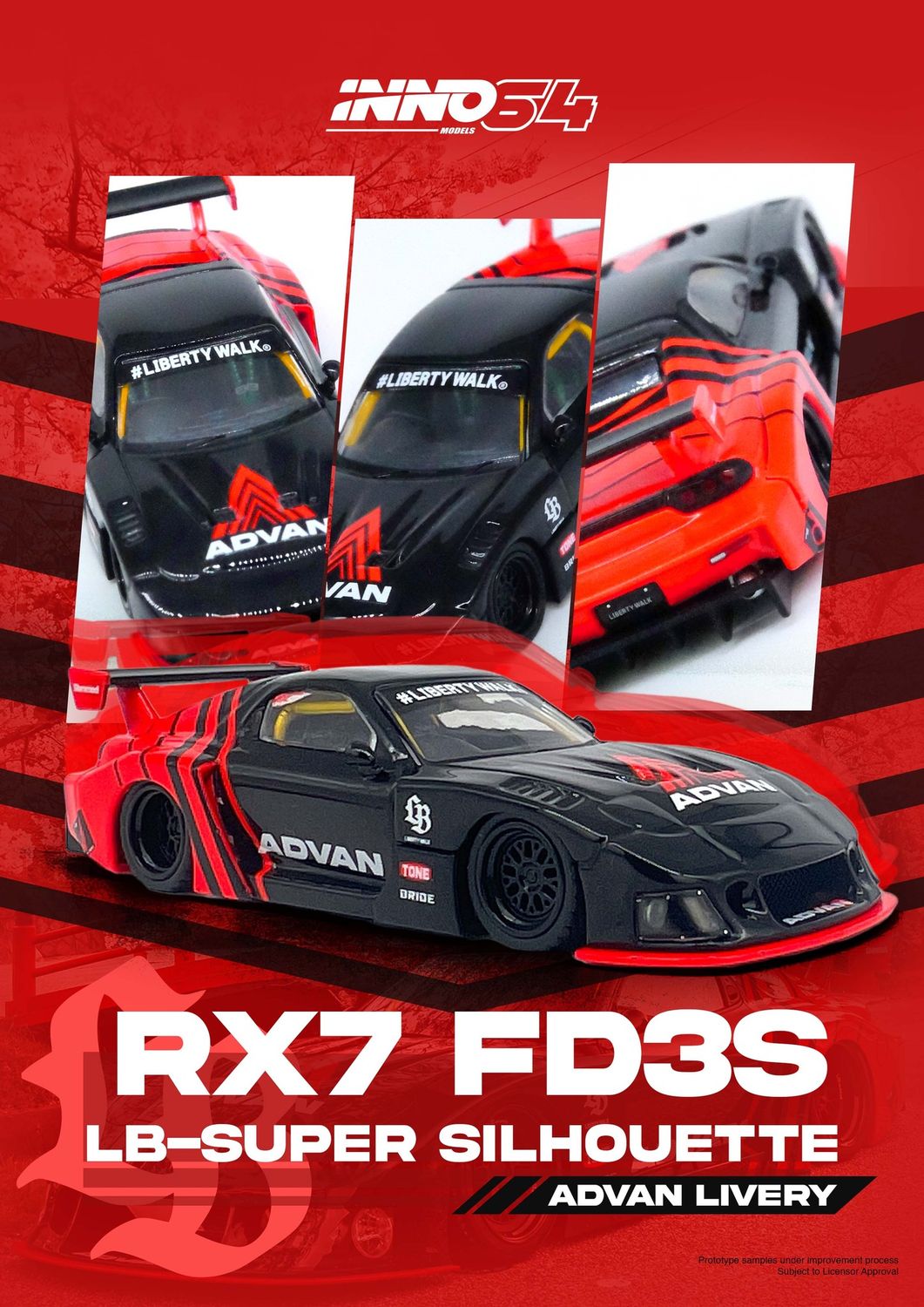 1:64 Inno64 - LBWK Mazda RX7 (FD3S) LB Super Silhouette *Advan Livery*, black/red