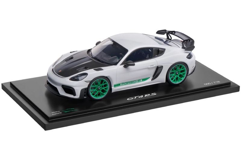 1:18 Porsche Dealer - Porsche 718 CAYMAN GT4 RS TRIBUTE (982) Limited Edition White Green 1:18 Porsche Dealer - Porsche 718 CAYMAN GT4 RS TRIBUTE (982) Limited Edition White Green