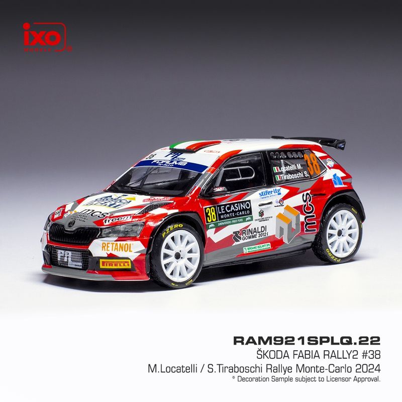 1:43 Ixo - Skoda Fabia Rally2 #38 WRC Rallye Monte Carlo M.Locatelli S.Tiraboschi 2024