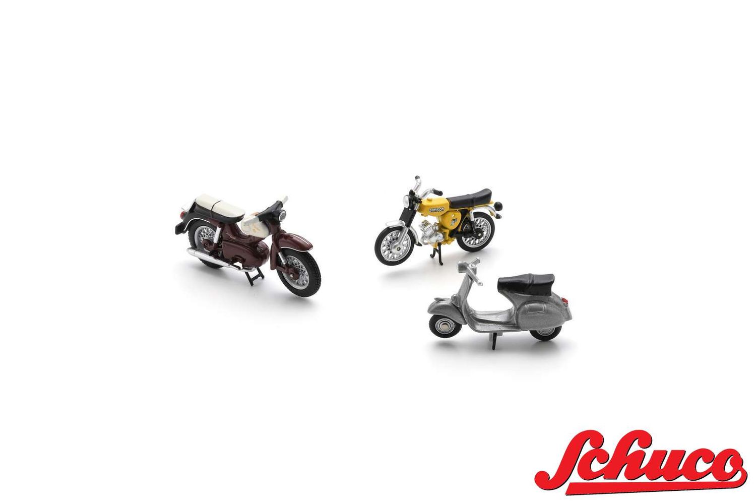 1:43 Schuco - Motorcycle Set w. Kreidler Florett Super/Vespa GS/Simson S52