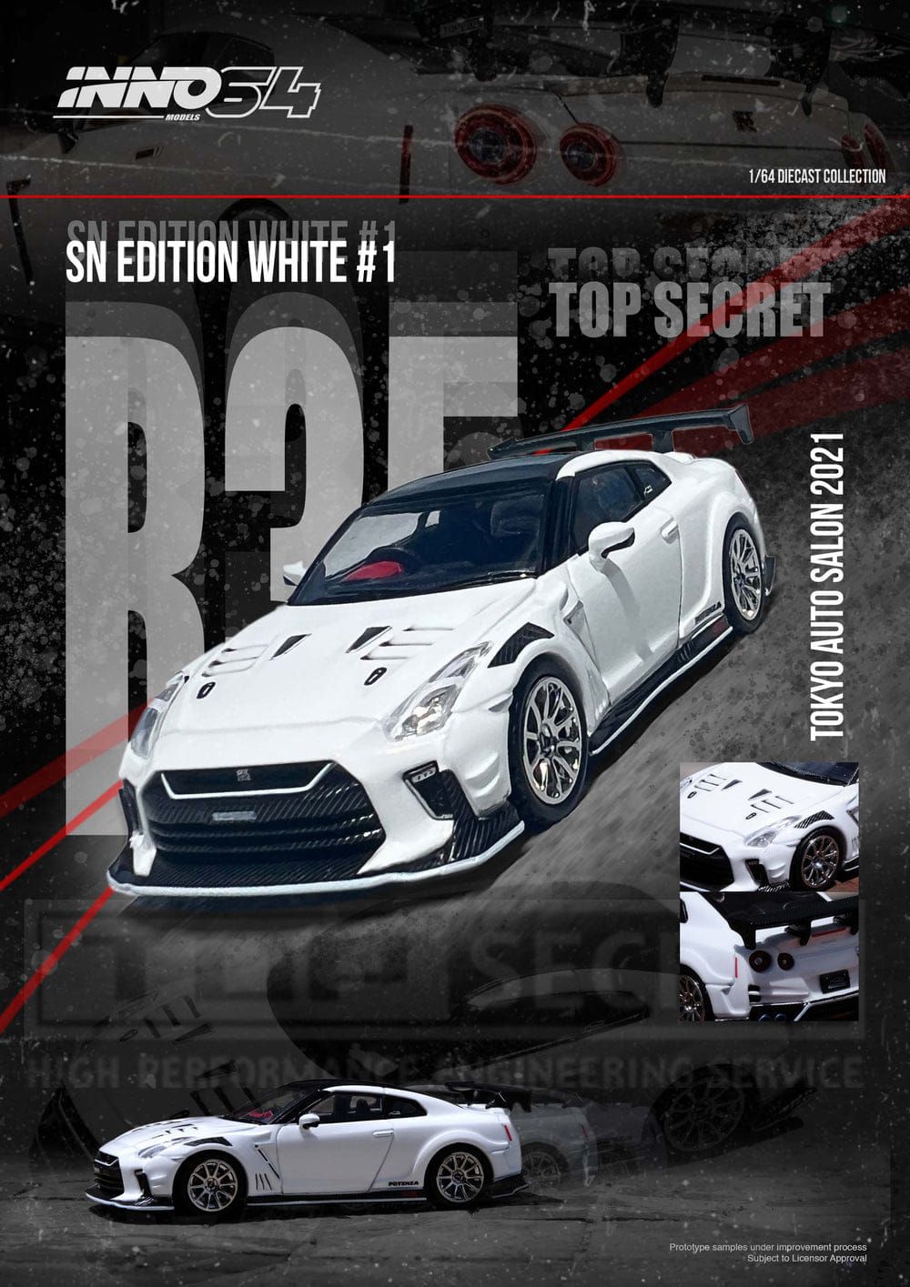 1:64 Inno64 - Nissan Skyline GT-R (R35) *Top Secret* Tokyo Auto Salon 2021, white/black