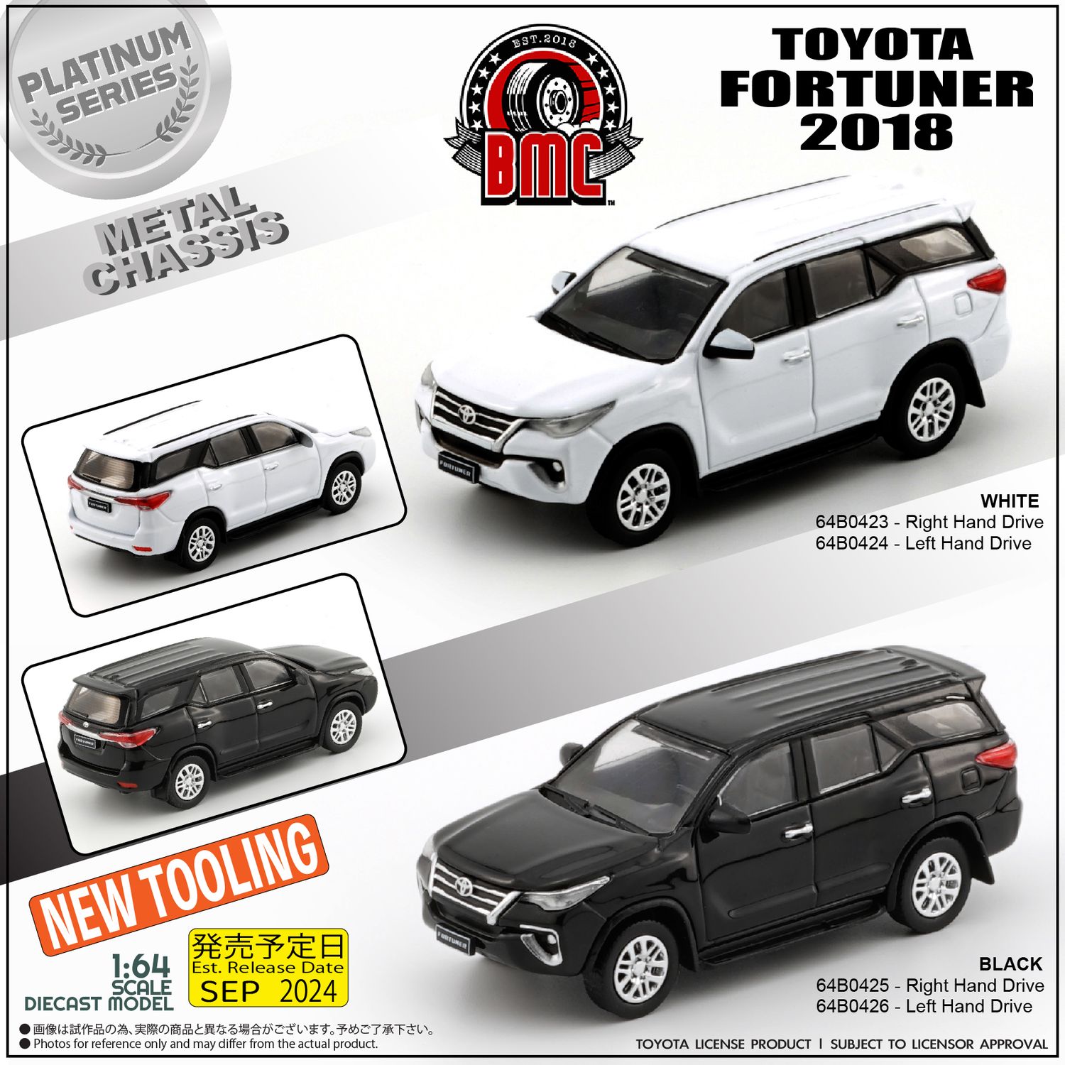 1:64 BM Creations - 2018 Toyota Fortuner, Black LHD