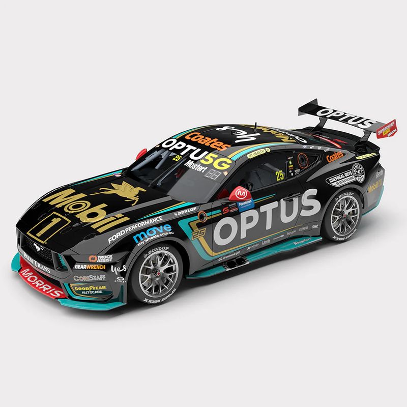 1:18 Authentic Collectables - Mobil 1 Optus Racing #25 Ford Mustang GT - 2024 Panasonic Air Conditioning Sydney SuperNight Clean Sweep - Driver: Chaz Mostert (Mobil 1 50th Anniversary Gold Livery) 1:18 Authentic Collectables - Mobil 1 Optus Racing #25 Ford Mustang GT - 2024 Panasonic Air Conditioning Sydney SuperNight Clean Sweep - Driver: Chaz Mostert (Mobil 1 50th Anniversary Gold Livery)