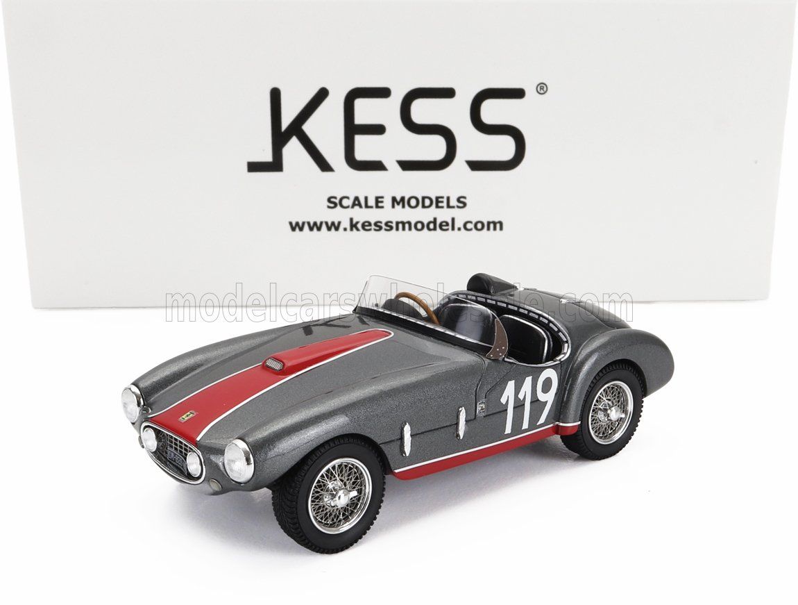1:43 Kess Model - FERRARI - 166 MM53 SPIDER BARQUETTE ch.0300M VIGNALE BY OBLIN N 119 WINNER COPPA SAR 1955 - GREY RED
