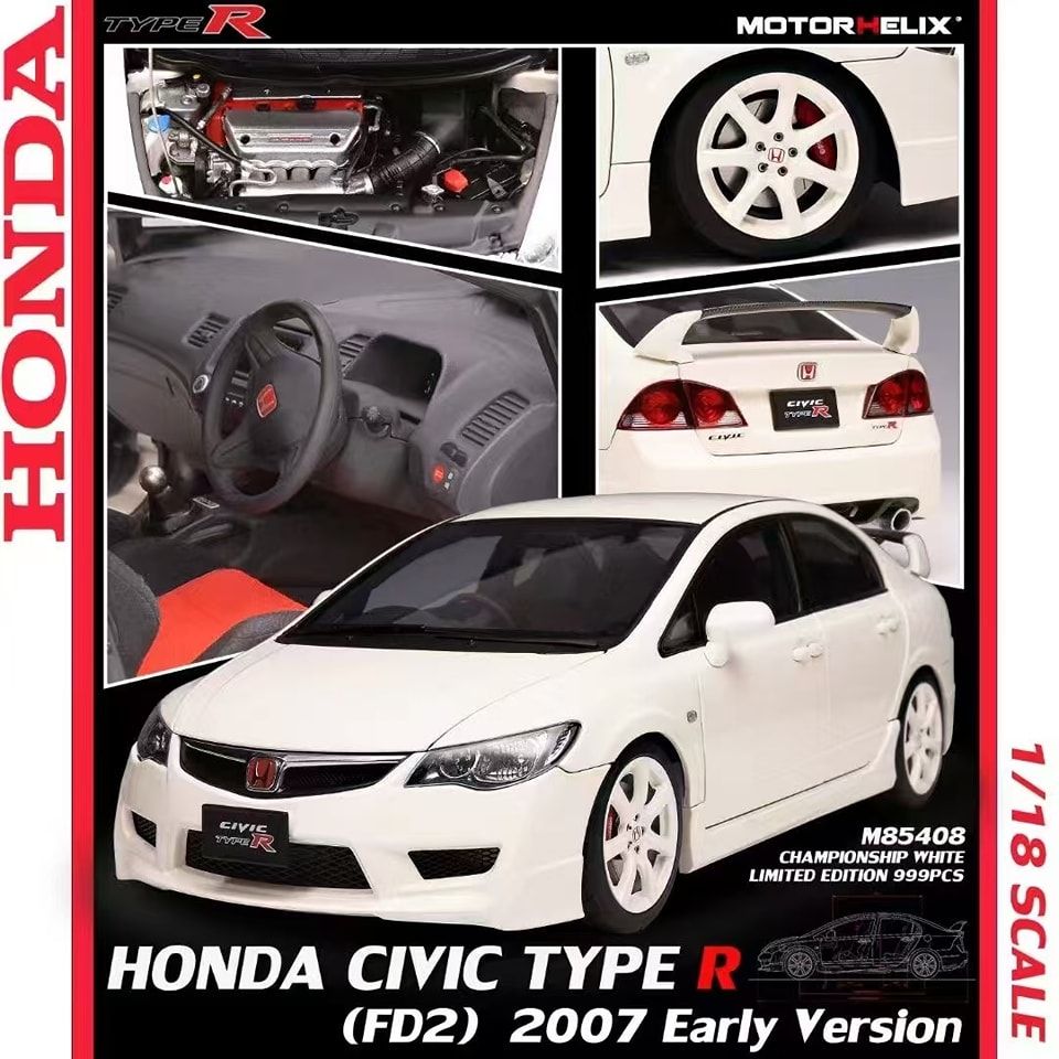 1:18 Motorhelix - 2007 Honda Civic Type-R FD2 Weiß *Withe Extra Engine & Accessories*