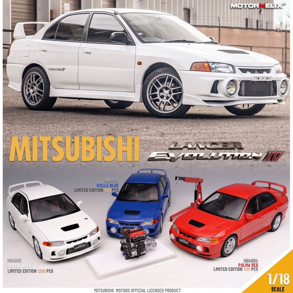 1:18 Motorhelix - 1999 Mitsubishi Lancer Evo IV White *Withe Extra Engine & Accessories*