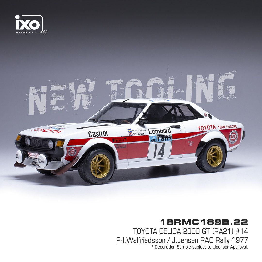 1:18 Ixo - 1977 Toyota Celica 2000 GT (RA21) Rally #14 RAC Rally P-I.Walfridson J.Jensen