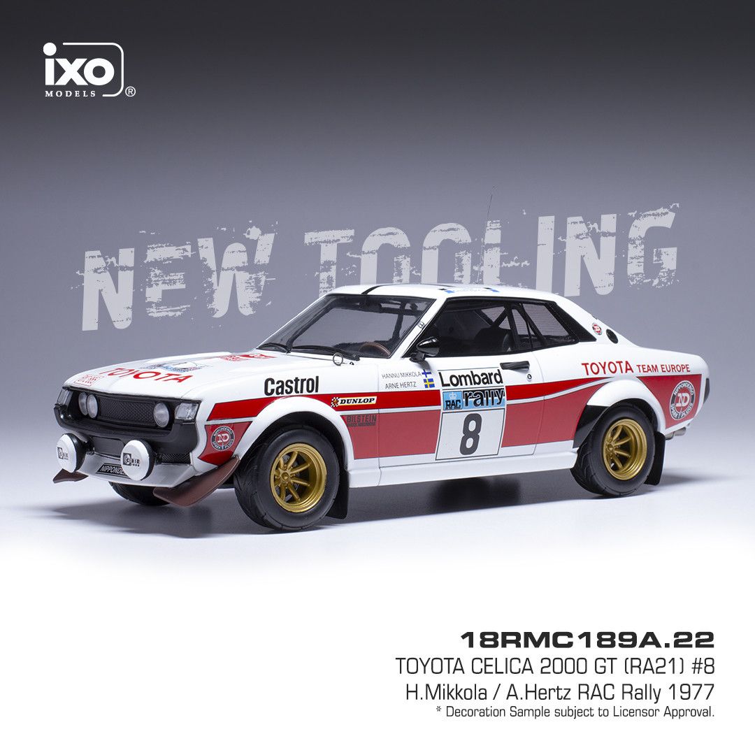 1:18 Ixo - 1977 Toyota Celica 2000 GT (RA21) Rally #8 RAC Rally H.Mikkola A.Hertz